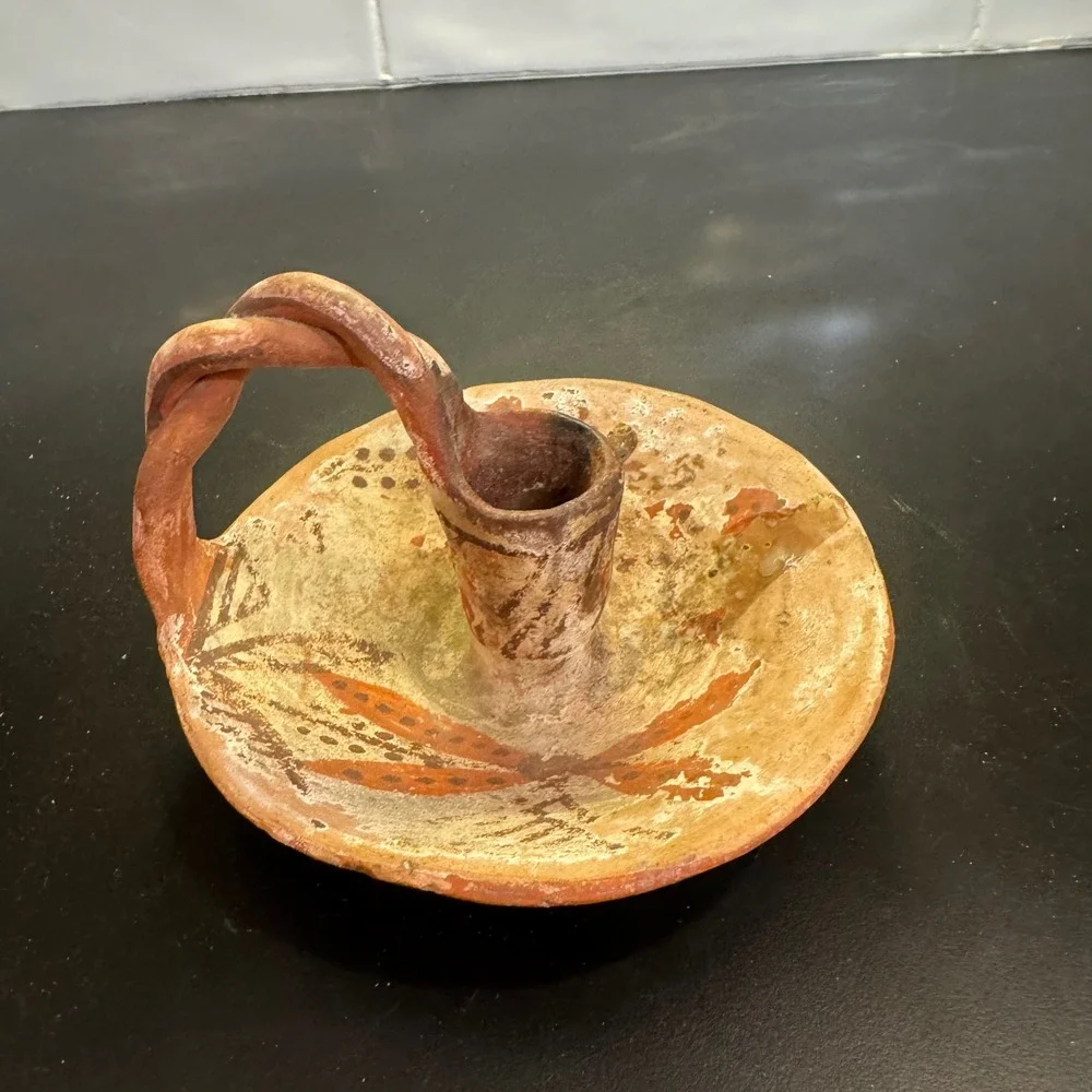 Handmade Clay Chamberstick Candle Holder Terracotta Rope Dragonfly